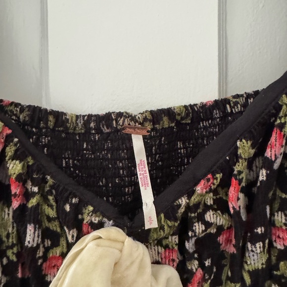 Free People Black Floral Babydoll Dress with Cream Bow - Picture 4 of 4